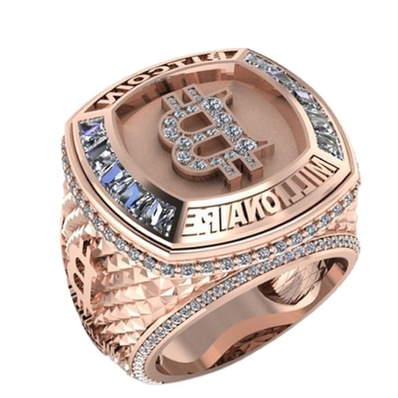 MayiaHey Bitcoin Ring, Bitcoin Sign Ring for Men, Rose Gold Bitcoin Symbol Ring Bitcoin Jewelry, Iced Out Bitcoin Money Ring Hip Hop Bitcoin Biker Ring Rapper Punk Rock Bitcoin Ring