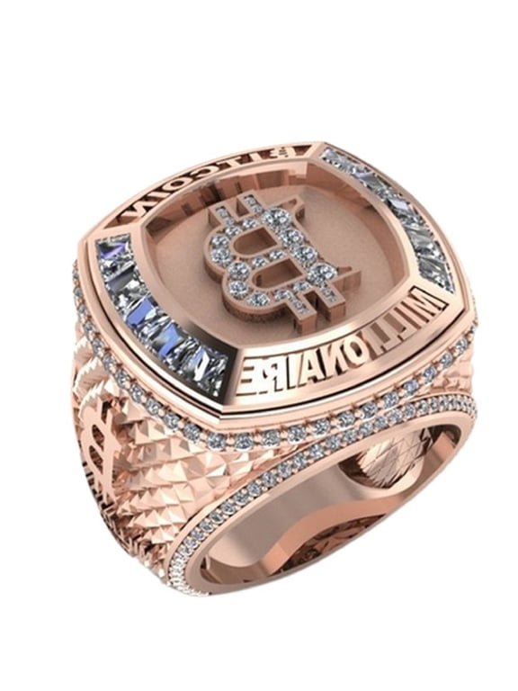 Bitcoin Ring, Bitcoin Sign Ring for Men, Rose Gold Bitcoin Symbol Ring Bitcoin Jewelry, Iced Out Bitcoin Money Ring Hip Hop Bitcoin Biker Ring Rapper Punk Rock Bitcoin Ring