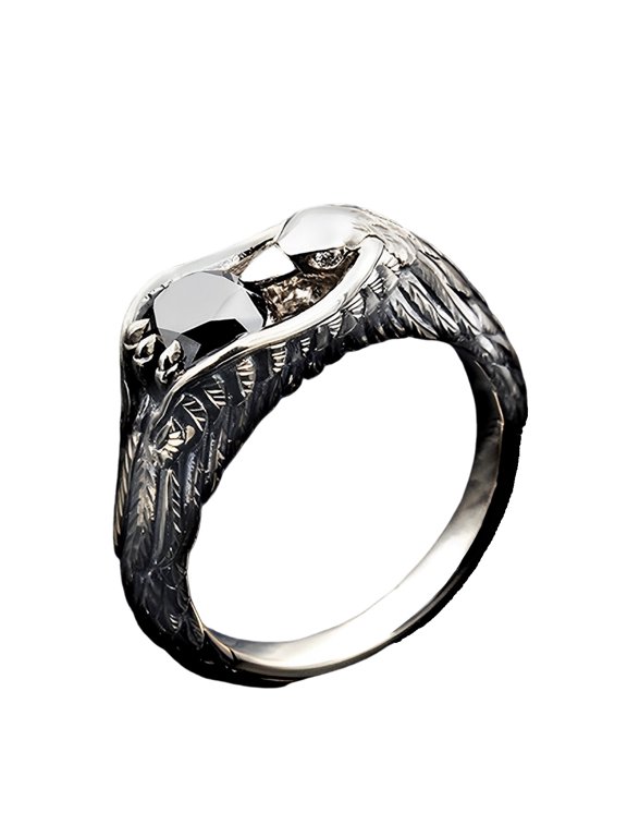 Black Stone Eagle Animal Ring, CZ Eagle Bird Ring for Men, Black Crystal Eagle Wing Ring Vintage Eagle Hawk Biker Jewelry, Bling Wings Eagle Ring Punk Eagle Bird Ring