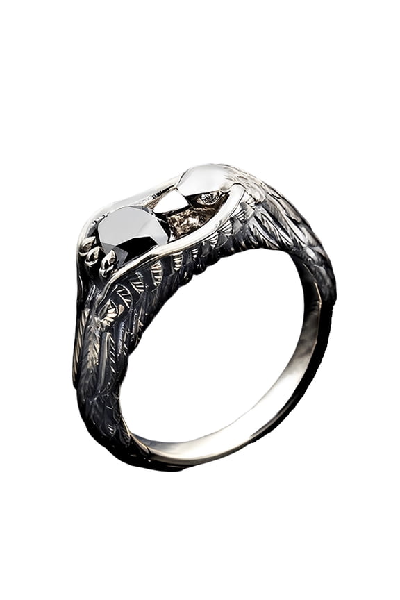 Black Stone Eagle Animal Ring, CZ Eagle Bird Ring for Men, Black Crystal Eagle Wing Ring Vintage Eagle Hawk Biker Jewelry, Bling Wings Eagle Ring Punk Eagle Bird Ring