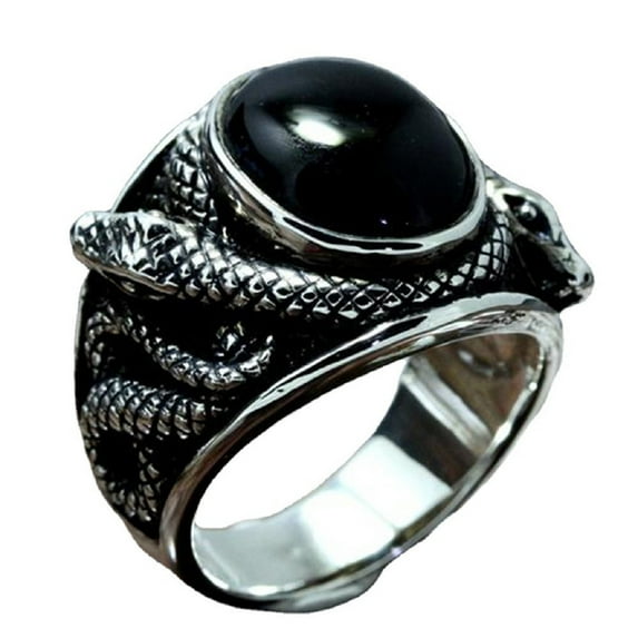 MayiaHey Black Stone Snake Ring, Reptile Serpent Ring for Men, Norse Viking Snake Ring Black CZ Snake Jewelry, Celtic Snake Ring Black Gem Snake Band Ring Punk Cobra Snake Animal Ring