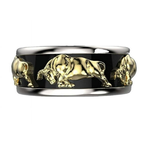 MayiaHey Bull Head Ring, Gold Buffalo Bull Ring for Men, Norse Viking Bison Bull Ring Taurus Bull Jewelry, Celtic Bull Ring Hip Hop Bull Band Ring Punk Bull Animal Ring Rock Buffalo Bull Ring