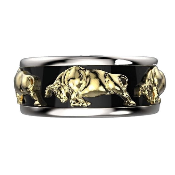 MayiaHey Bull Head Ring, Gold Buffalo Bull Ring for Men, Norse Viking Bison Bull Ring Taurus Bull Jewelry, Celtic Bull Ring Hip Hop Bull Band Ring Punk Bull Animal Ring Rock Buffalo Bull Ring