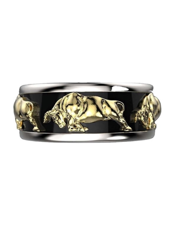 Bull Head Ring, Gold Buffalo Bull Ring for Men, Norse Viking Bison Bull Ring Taurus Bull Jewelry, Celtic Bull Ring Hip Hop Bull Band Ring Punk Bull Animal Ring Rock Buffalo Bull Ring