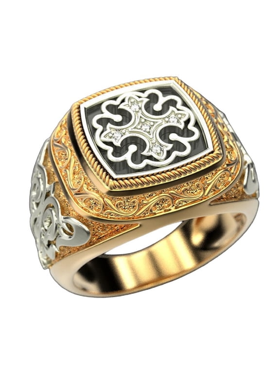 Catholic Cross Biker Ring, Christ Jesus Cross Ring for Men, Gold Vintage Christian Cross Ring Hip Hop Cross Jewelry, Rock Crusader Cross Knight Ring Retro Jesus Cross Amulet Ring