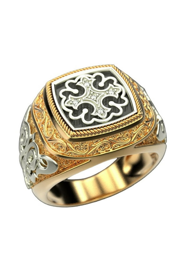 Catholic Cross Biker Ring, Christ Jesus Cross Ring for Men, Gold Vintage Christian Cross Ring Hip Hop Cross Jewelry, Rock Crusader Cross Knight Ring Retro Jesus Cross Amulet Ring