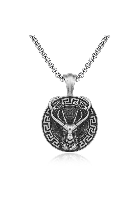 Deer Head Medal Pendant, Deer ReindeerNecklace for Men, Viking Deer Head Necklace Punk Deer Animal Jewelry, Celtic Deer Necklace Vintage Deer Head Pendant Necklace