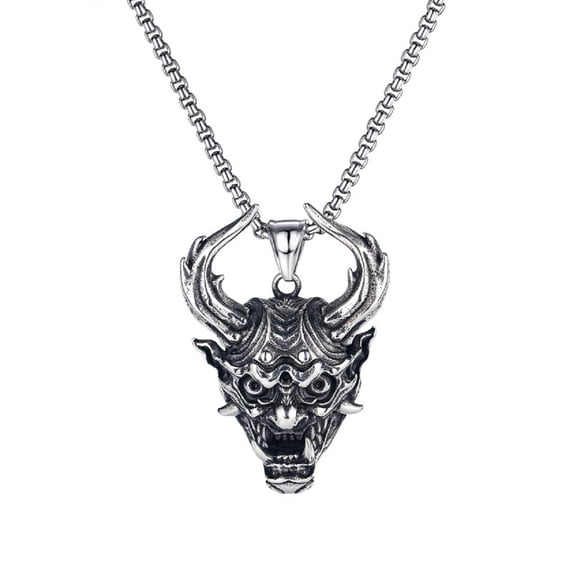 MayiaHey Demon Skull Head Pendant, Gothic Skull Horns Necklace for Men, Demon Horns Necklace Punk Skull Mask Charm Jewelry, Skull Mask Pendant Necklace Devil Skull Head Necklace