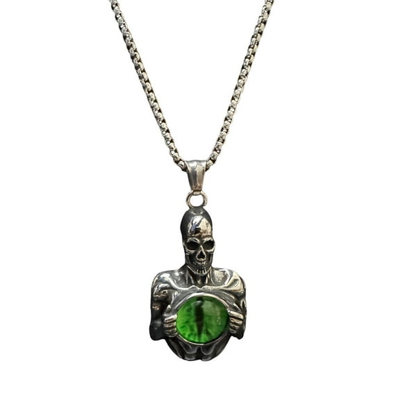 MayiaHey Devil Eye Demon Skull Pendant, Gothic Skull Green Evil Eye Necklace for Men, Punk Skull Eye of Hell Necklace Devil Skull Dragon Eye Jewelry, Vintage Skull Evil Eye Pendant Necklace