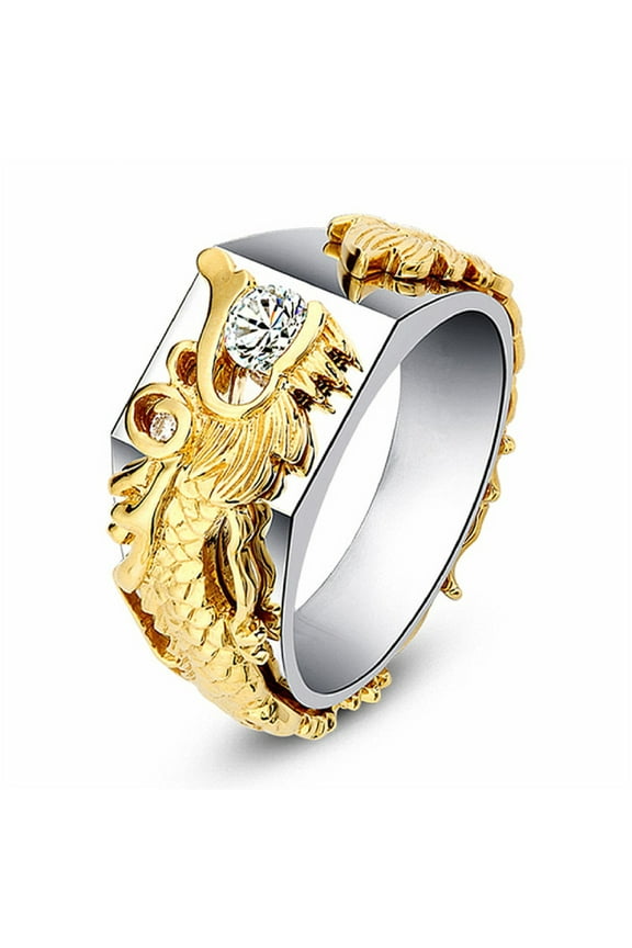 Dragon Band Ring, Iced Out Dragon Head Ring for Men, Norse Viking Dragon Animal Ring CZ Dragon Jewelry, Celtic Dragon Ring Hip Hop Gold Dragon Band Ring Punk Dragon Animal Ring