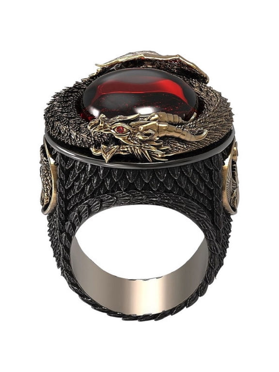 Dragon Biker Ring, Rhinestone Gold Dragon Ring for Men, Norse Viking Dragon Animal Ring Rock Dragon Jewelry, Iced Out Celtic Dragon Ring Hip Hop Dragon Animal Ring Punk Dragon Totem Ring