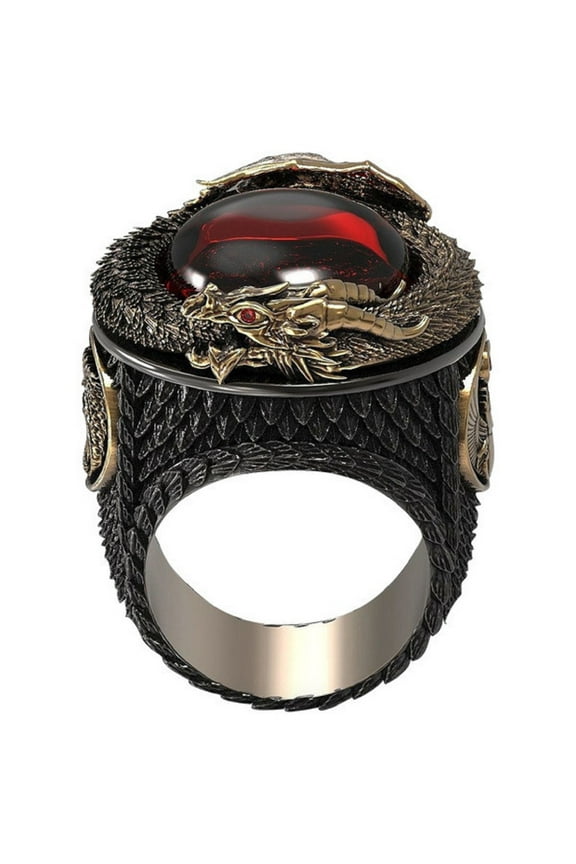 Dragon Biker Ring, Rhinestone Gold Dragon Ring for Men, Norse Viking Dragon Animal Ring Rock Dragon Jewelry, Iced Out Celtic Dragon Ring Hip Hop Dragon Animal Ring Punk Dragon Totem Ring