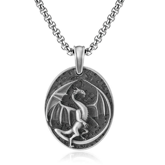 MayiaHey Dragon Medallion Pendant, Gothic Dragon Animal Necklace for Men, Medieval Dragon Totem Necklace Pure Tin Dragon Jewelry, Punk Dragon Wings Necklace Flying Dragon Medal Pendant Necklace