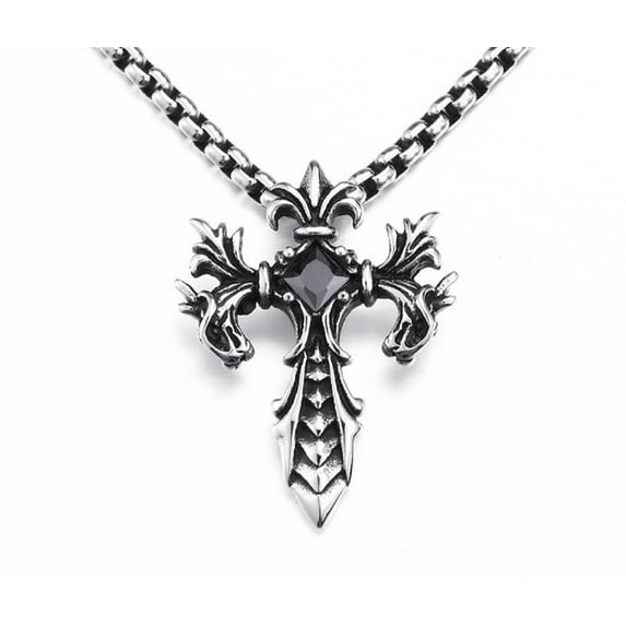 MayiaHey Dragon Sword Pendant, Gothic Cross Dragon Necklace for Men, Norse Viking Dragon Animal Charm Necklace Punk Dragon Sword Jewelry, Hip Hop Dragon Cross Sword Pendant Necklace