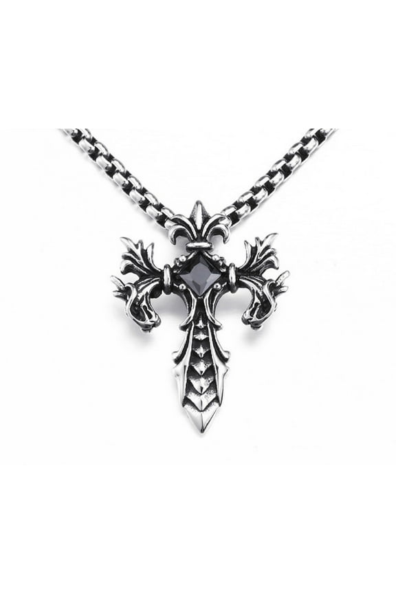 Dragon Sword Pendant, Gothic Cross Dragon Necklace for Men, Norse Viking Dragon Animal Charm Necklace Punk Dragon Sword Jewelry, Hip Hop Dragon Cross Sword Pendant Necklace