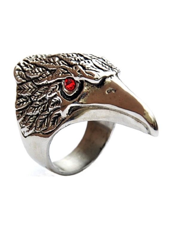 Eagle Head Biker Ring, Viking Eagle Head Ring for Men, Red Eyes Eagle Ring Punk Eagle Hawk Jewelry, CZ Eagle Bird Ring Gothic Eagle Head Ring Vintage Eagle Animal Ring