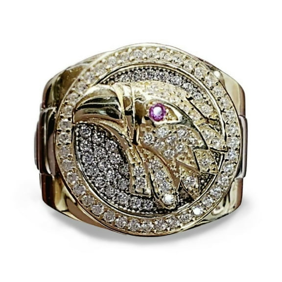 MayiaHey Eagle Head Ring, Iced Out Eagle Head Ring for Men, Cute Bird Eagle Ring CZ Hawk Eagle Jewelry, Rhinestone Eagle Ring Hip Hop Bald Eagle Band Ring Punk Eagle Animal Ring