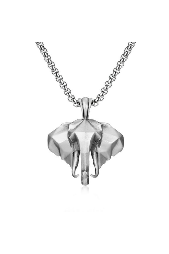 Elephant Head Pendant, Punk Elephant Head Necklace for Men, LuckElephant Animal Amulet Necklace Rock Elephant Head Jewelry, Tribal Elephant Necklace Vintage Elephant Totem Pendant Necklace