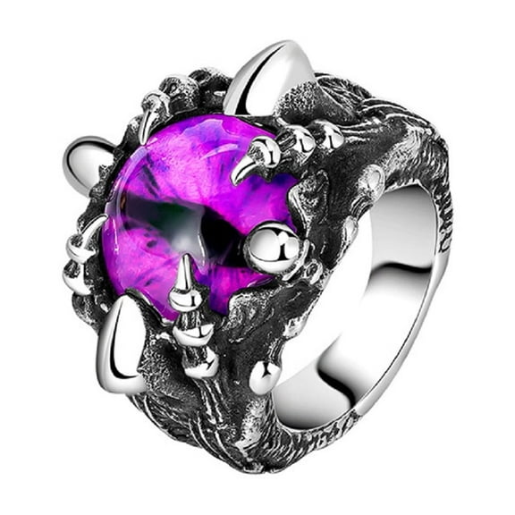 MayiaHey Evil Eye Claw Biker Ring, Eyeball Claw Ring for Men, Purple Stone Dragon Eye Ring Gothic Dragon Claw Demon Eye Jewelry, Eye of Hell Ring Punk Dragon Claw Eye Ring Purple Evil Eye Ring