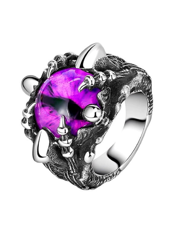 Evil Eye Claw Biker Ring, Eyeball Claw Ring for Men, Purple Stone Dragon Eye Ring Gothic Dragon Claw Demon Eye Jewelry, Eye of Hell Ring Punk Dragon Claw Eye Ring Purple Evil Eye Ring