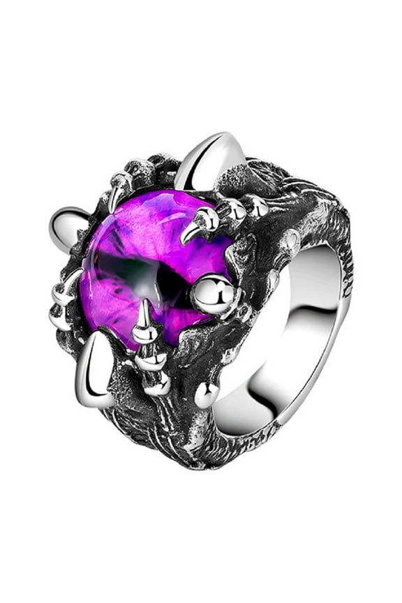 Evil Eye Claw Biker Ring, Eyeball Claw Ring for Men, Purple Stone Dragon Eye Ring Gothic Dragon Claw Demon Eye Jewelry, Eye of Hell Ring Punk Dragon Claw Eye Ring Purple Evil Eye Ring