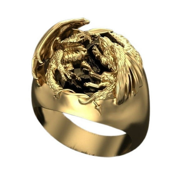 MayiaHey Fighting Dragon Ring, Gold Flying Dragon Ring for Men, Viking Dragon Wings Ring Rock Dragon Animal Jewelry, Celtic Dragon Ring Hip Hop Dragon Biker Punk Dragon Wings Ring