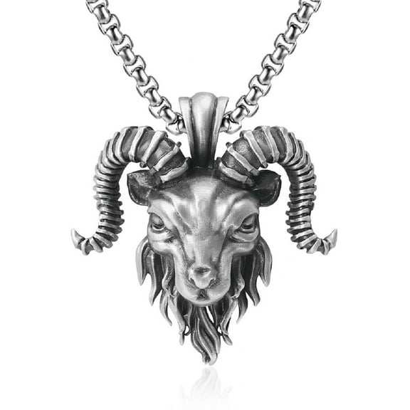 MayiaHey Goat Head Pendant, Gothic Goat Head Necklace for Men, Punk Goat Horn Necklace Viking Goat Ram Jewelry, Vintage Goat Head Amulet Necklace Nordic Goat Animal Pendant Necklace
