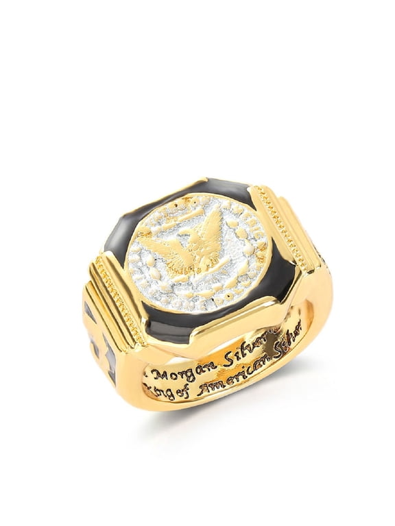 Gold Eagle Biker Ring, American Bald Eagle Ring for Men, Norse Viking Hawk Ring Eagle Hawk Jewelry, Rock Eagle Coin Ring Hip Hop Flying Eagle Ring Punk Eagle Totem Animal Ring