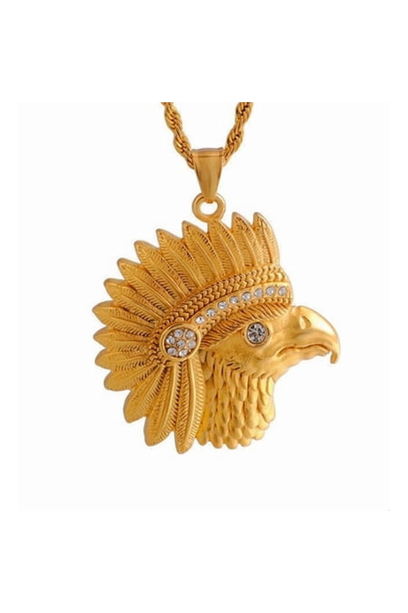Gold Eagle Head Pendant, Eagle Head Necklace for Men, Vintage Eagle Necklace Rhinestone Eagle Bird Jewelry, Punk Eagle Bird Pendant Necklace