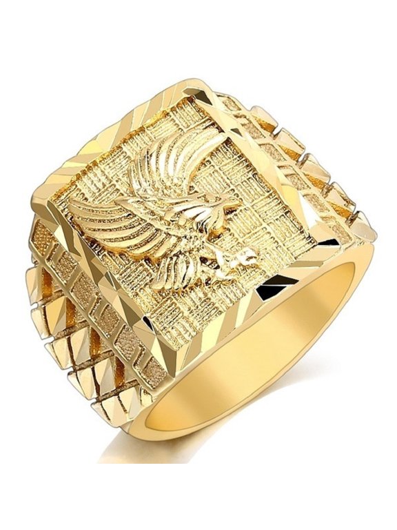 Gold Eagle Ring, Flying Hawk Ring for Men, American Bald Eagle Ring Norse Viking Eagle Bird Ring Eagle Hawk Jewelry, Celtic Eagle Ring Hip Hop Flying Eagle Band Ring Punk Eagle Animal Ring