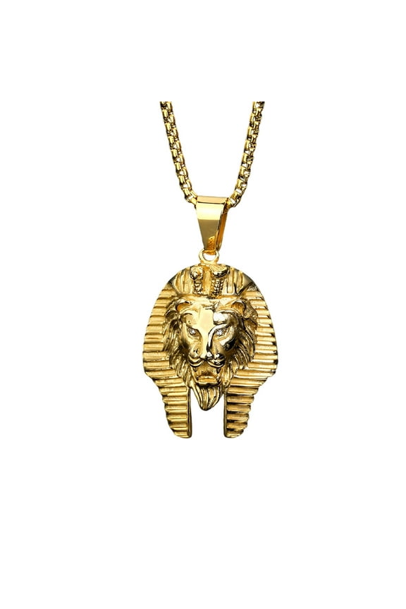 Gold Lion Head Pendant, Pharaoh Lion Necklace for Men, Norse Viking Lion Head Necklace Vintage Egyptian Lion Pharaoh Jewelry, Hip Hop Gothic Lion Head Animal Pendant Necklace