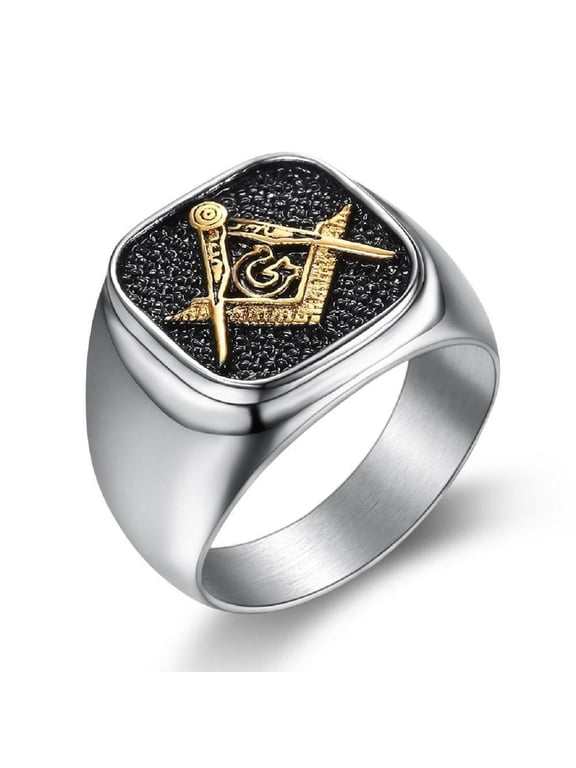 Gold Masonic Biker Ring, Compass and Square Ring for Men, Punk Freemason Ring Hip Hop Masonic Biker Jewelry, Rock Masonic Signet Ring Retro Masonic Symbol Ring Mater Mason Ring