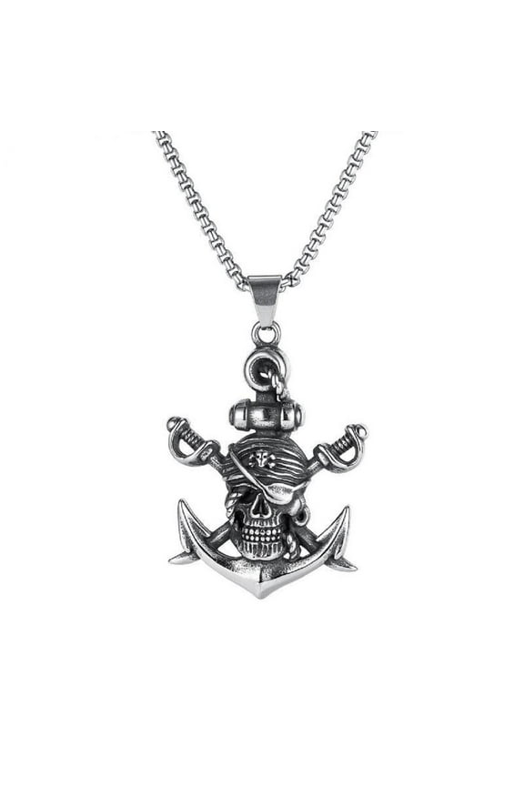 Gothic Pirate Skull Pendant, Nautical Anchor Skull Necklace for Men, Crossed Sword Pirate Skull Necklace Punk Nautical Anchor Skull Charm Jewelry, Crossed Sword Pirate Skull Pendant Necklace