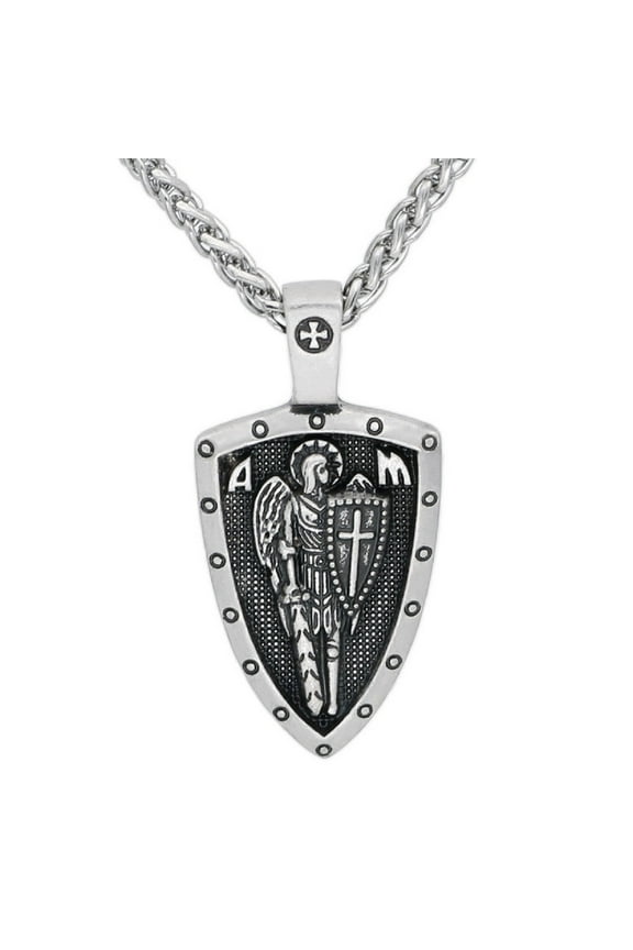 Knight Cross Shield Pendant, Crusader Shield Necklace for Men, Vintage Archangel Wings Necklace Punk Angel Wings Jewelry, Rock Knight Crusader Necklace Retro Knight Shield Pendant Necklace