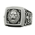 thumbnail image 1 of MayiaHey Lion Cross Ring, Cross Sword Lion Ring for Men, Norse Viking Lion Head Ring Roaring Lion Jewelry, Celtic Lion Square Ring Hip Hop Lion Biker Ring Punk Silver Lion Animal Ring, 1 of 5