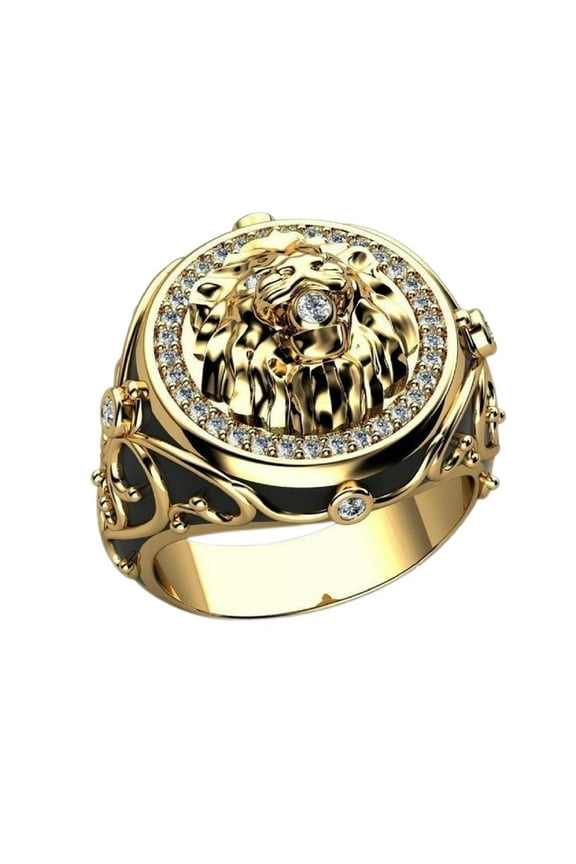 Lion Head Ring, Iced Out Lion Head Ring for Men, Norse Viking Lion Animal Ring CZ Lion Head Jewelry, Rock Lion Totem Ring Hip Hop Roaring Lion Biker Ring Punk Gold Lion Ring