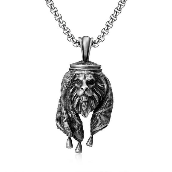 MayiaHey Masculine Lion Head Pendant, Punk Lion Head Animal Necklace for Men, Arabic Keffiyeh Lion Necklace Gothic Lion Head Charm Jewelry, Wild Lion Animal Amulet Pendant Necklace