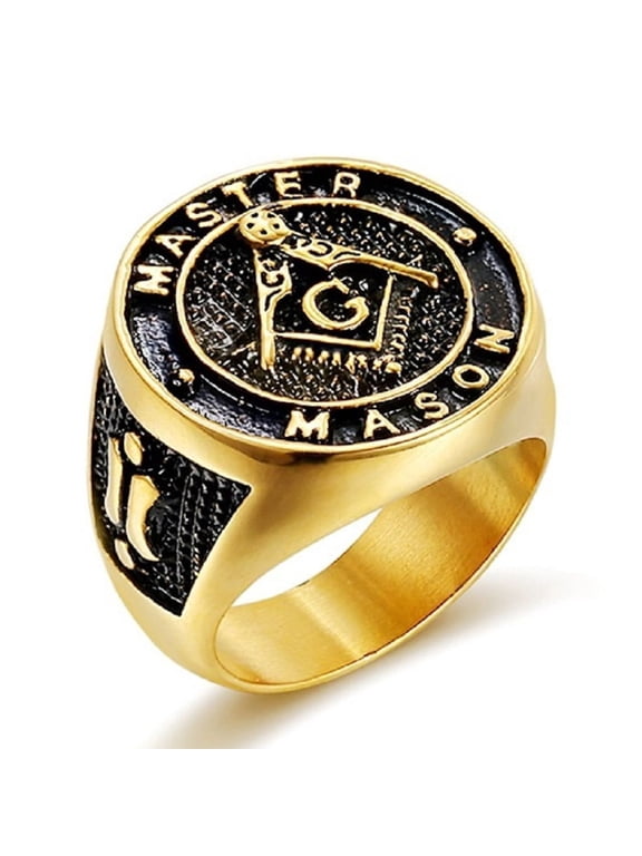 Masonic Master Mason Ring, Freemason Biker Ring for Men, Gold Plated Masonic Symbol Ring Compass Masonic Jewelry, Square Compass Freemason Amulet Ring
