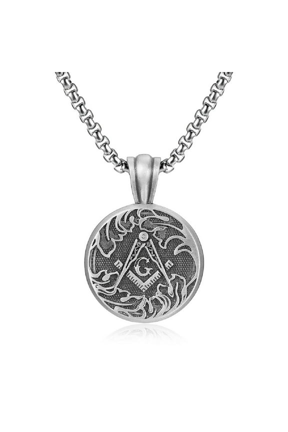 Masonic Medal Pendant, Compass Mason Necklace for Men, Pure Tin Masonic Necklace Punk Freemason Symbol Jewelry, Vintage Master Mason Medal Pendant Necklace