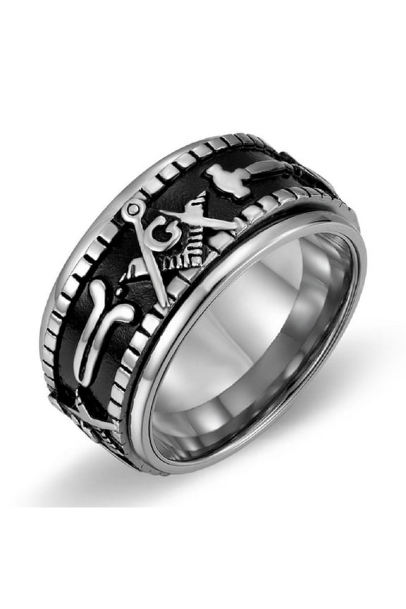Masonic Symbol Band Ring, Punk Masonic Spinner Ring for Men, Stainless Steel Master Mason Ring Silver Freemason Symbol Jewelry, Square and Compass Ring Rock Masonic Compass Ring