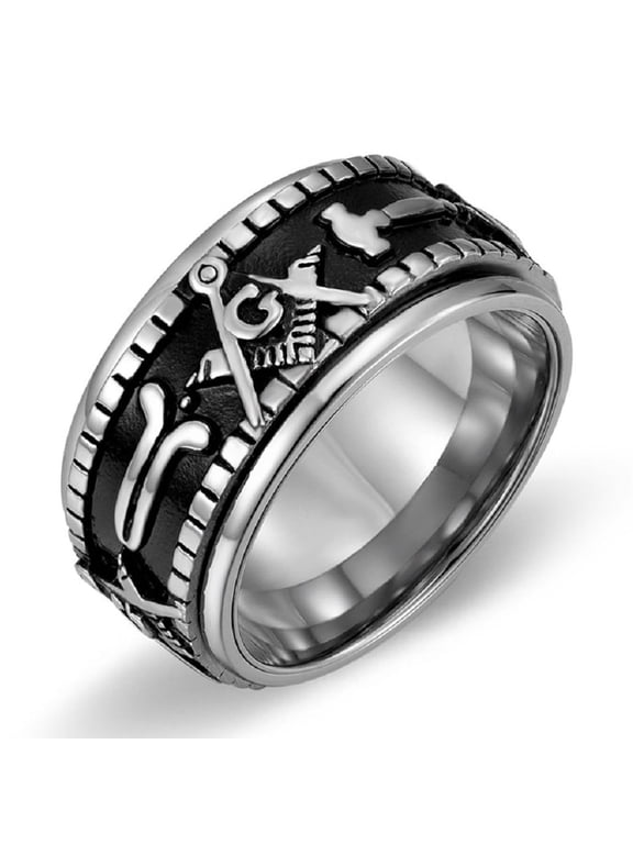 Masonic Symbol Band Ring, Punk Masonic Spinner Ring for Men, Stainless Steel Master Mason Ring Silver Freemason Symbol Jewelry, Square and Compass Ring Rock Masonic Compass Ring