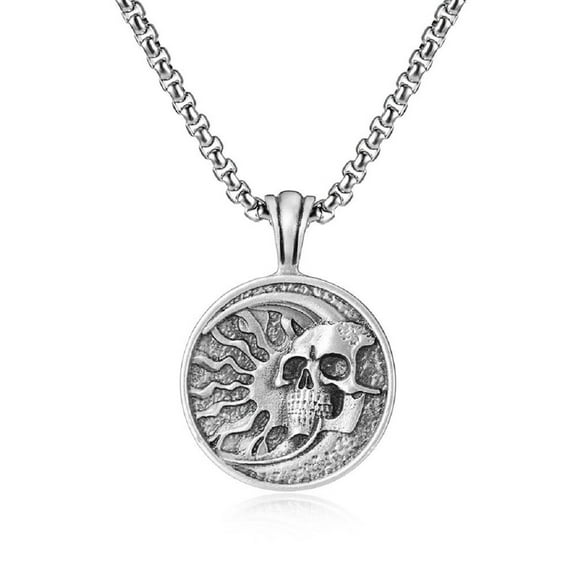 MayiaHey Moon Crescent Skull Pendant, Punk Moon Skull Necklace for Men, Gothic Moon Skull Medal Necklace Crescent Skull Charm Jewelry, Vintage Moon Skull Medal Pendant Necklace