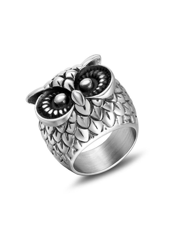 Owl Bird Ring, Big Eye Owl Ring Norse Viking Owl Head Ring for Men, Cute Owl Bird Ring Vintage Owl Animal Jewelry, Celtic Owl Ring Hip Hop Owl Ring Punk Owl Animal Ring