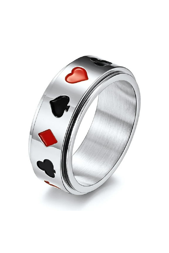 Poker Cards Band Ring, Lucky Spade Poker Spinner Ring for Men, Hip Hop Black Spade Ace Ring Silver Playing Cards Jewelry, Punk Ace of Spades Ring Vintage Playing Cards Ring