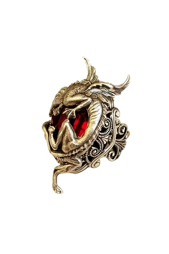 Red Stone Dragon Ring, Vintage Wings Dragon Biker Ring for Men, Red Crystal Dragon Animal Ring Gothic Dragon Totem Jewelry, Rhinestone Dragon Ring Punk Dragon Animal Biker Ring