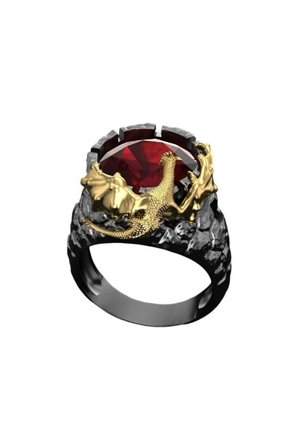 Red Stone Wings Dragon Ring, Rhinestone Dragon Claw Ring for Men, Gothic Red Crystal Dragon Ring Hip Hop Dragon Animal Jewelry, Red Ruby Dragon Wing Ring Punk Dragon Totem Ring
