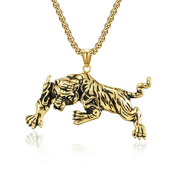 MayiaHey Roaring Tiger Pendant, Punk Tiger Necklace for Men, Hip Hop Tiger Necklace Rock Tiger Animal Charm Jewelry, Fierce Tiger Necklace Rapper Tiger Animal Pendant Necklace