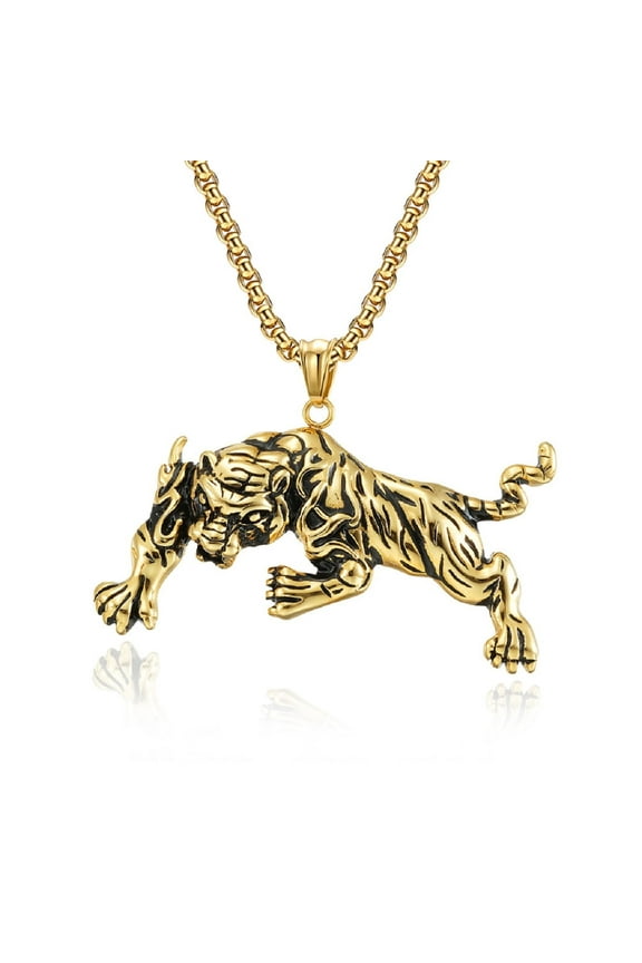 Roaring Tiger Pendant, Punk Tiger Necklace for Men, Hip Hop Tiger Necklace Rock Tiger Animal Charm Jewelry, Fierce Tiger Necklace Rapper Tiger Animal Pendant Necklace