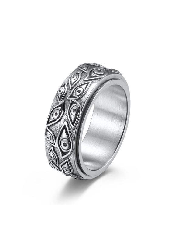 All Seeing Eye Band Ring, Punk Eye of God Ring for Men, Celtic God Eyes Spinner Ring Silver Ancient Eye Symbol Jewelry, Gothic Eye of Horus Ring Antique Egyptians Eyes Ring Evil Eye Ring