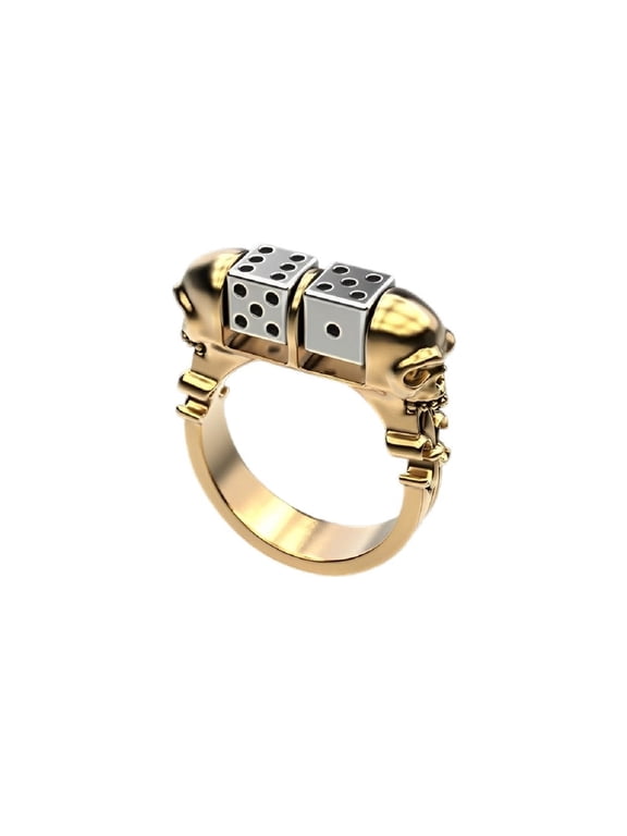 Skull Dice Biker Ring, Gothic Skull Dice Ring for Men, Punk Dice Biker Ring Hip Hop Skull Biker Jewelry, Lucky Dice Ring Men’s Gold Skull Dice Biker Ring Two Tone Skull Ring